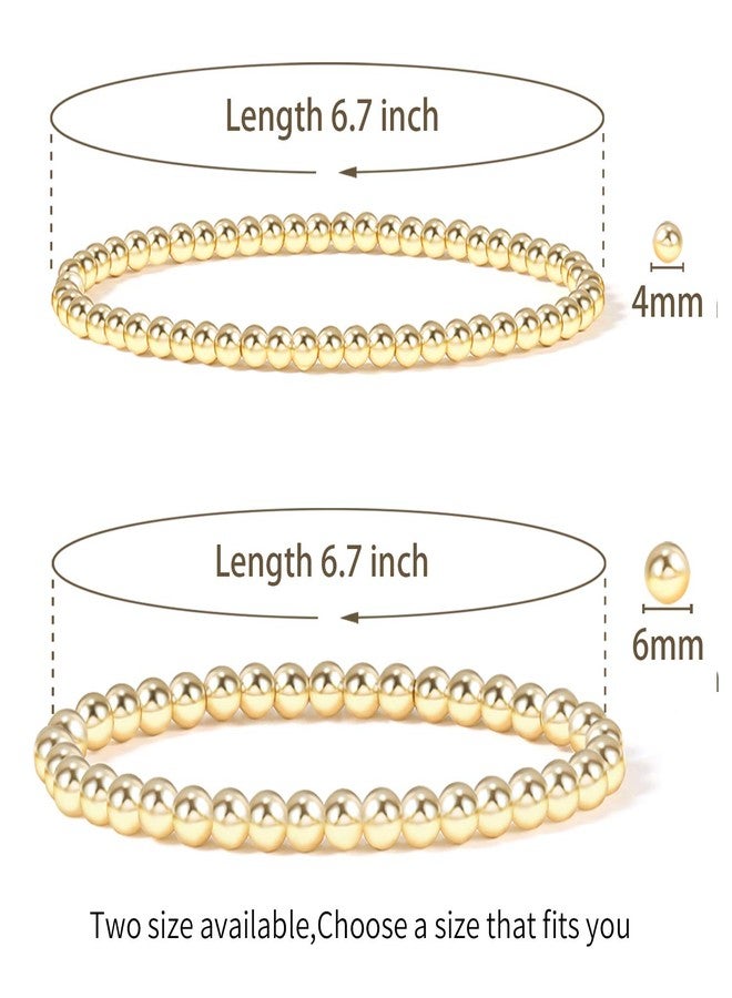 Badu Gold Bead Bracelet for Women 14K Gold Plated Bead Ball Bracelet Stretchable Elastic Hypoallergenic Bohemian Stackable Bracelet（Small） - Image 2